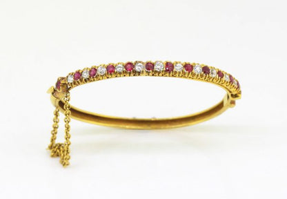 Antique Art Deco French Burma Ruby and Diamond Bangle, 18ct Yellow Gold