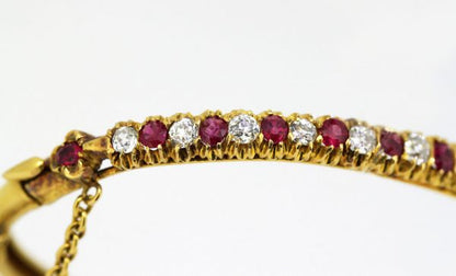 Antique Art Deco French Burma Ruby and Diamond Bangle, 18ct Yellow Gold
