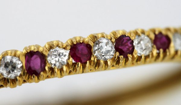 Antique Art Deco French Burma Ruby and Diamond Bangle, 18ct Yellow Gold