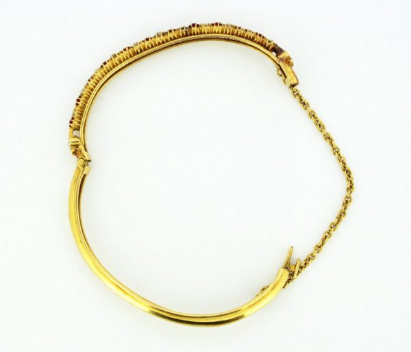 Antique Art Deco French Burma Ruby and Diamond Bangle, 18ct Yellow Gold
