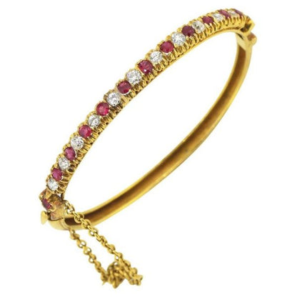 Antique Art Deco French Burma Ruby and Diamond Bangle, 18ct Yellow Gold