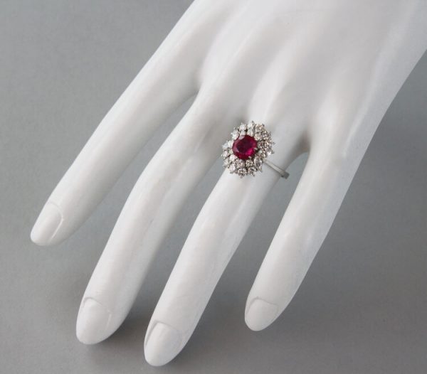 Vintage Burma Ruby and Diamond Cluster Ring, 18ct White Gold