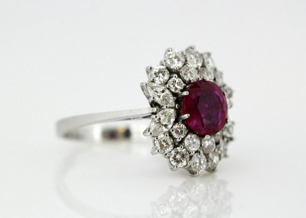 Vintage Burma Ruby and Diamond Cluster Ring, 18ct White Gold