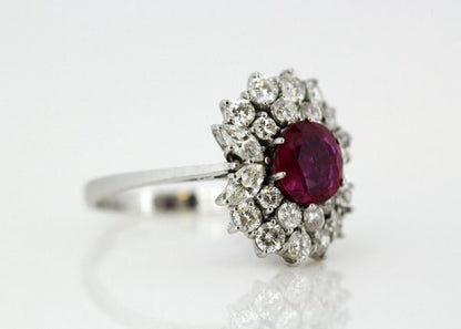 Vintage Burma Ruby and Diamond Cluster Ring, 18ct White Gold