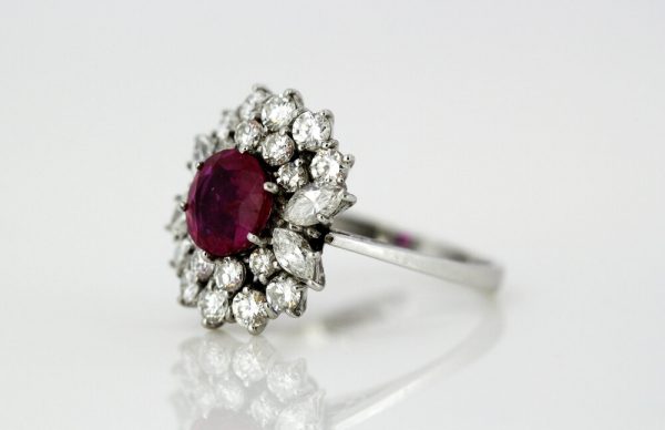 Vintage Burma Ruby and Diamond Cluster Ring, 18ct White Gold