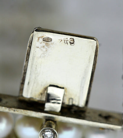 Antique Art Deco Freshwater Pearl, Aquamarine, Enamel and Diamond Bangle