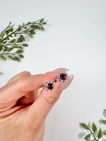 Preloved 18ct White Gold, Ruby & Diamond Cluster Stud Earrings