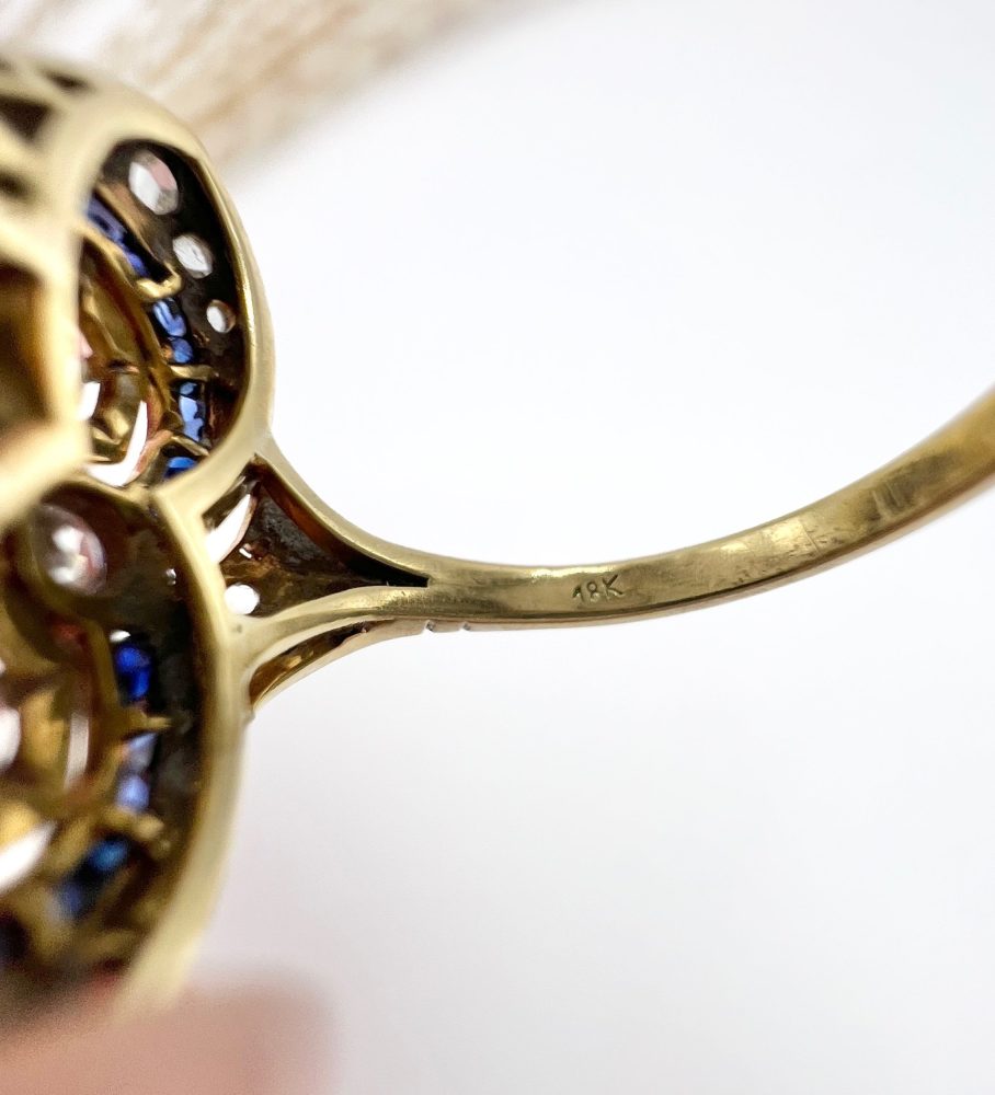 Antique Art Deco Diamond And Sapphire Ring In 18 Carat Yellow Gold And Platinum