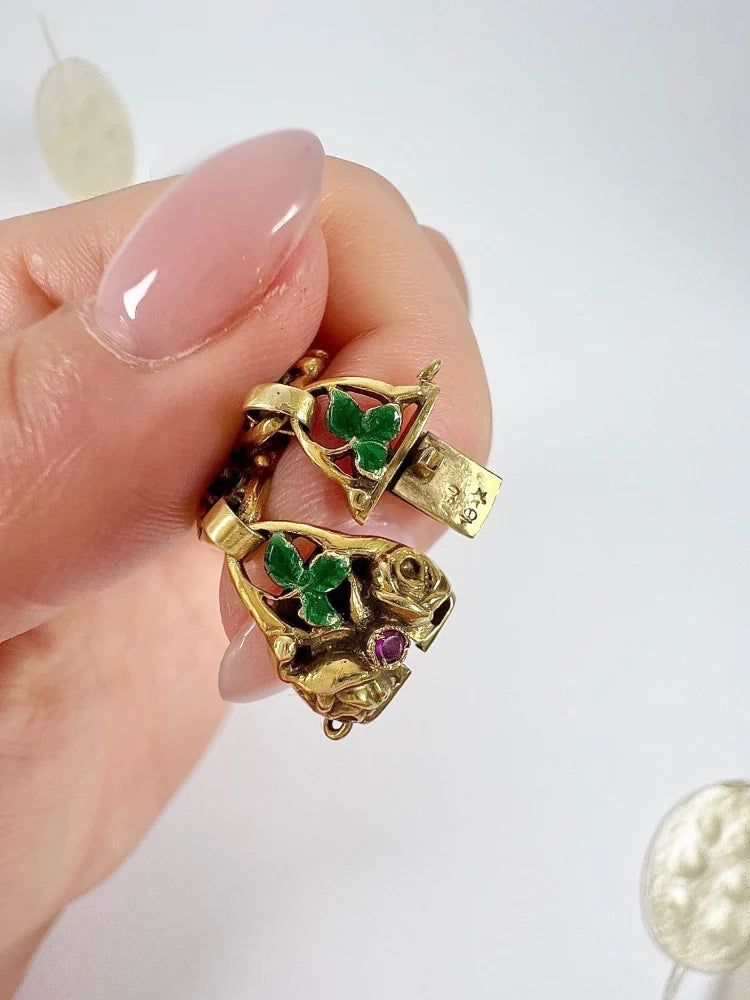 Antique 18 Carat Yellow Gold Bracelet With Rubies And Enamel