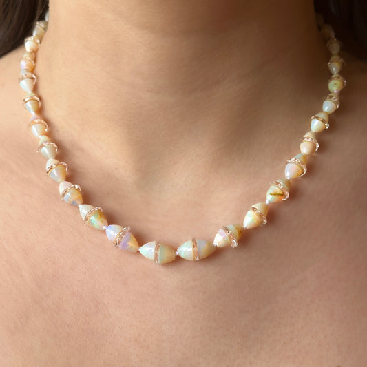 Edwardian Antique Opal and Rock Crystal Bead Necklace