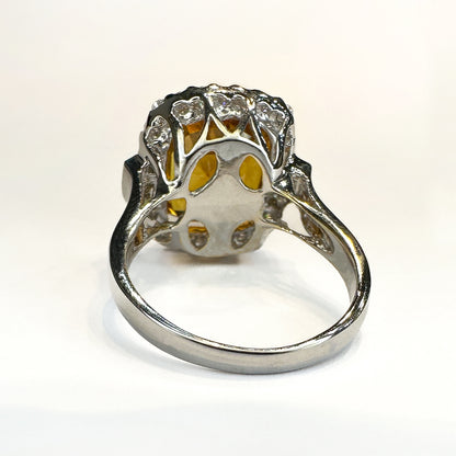 7ct Orange Yellow Sapphire Cluster Ring