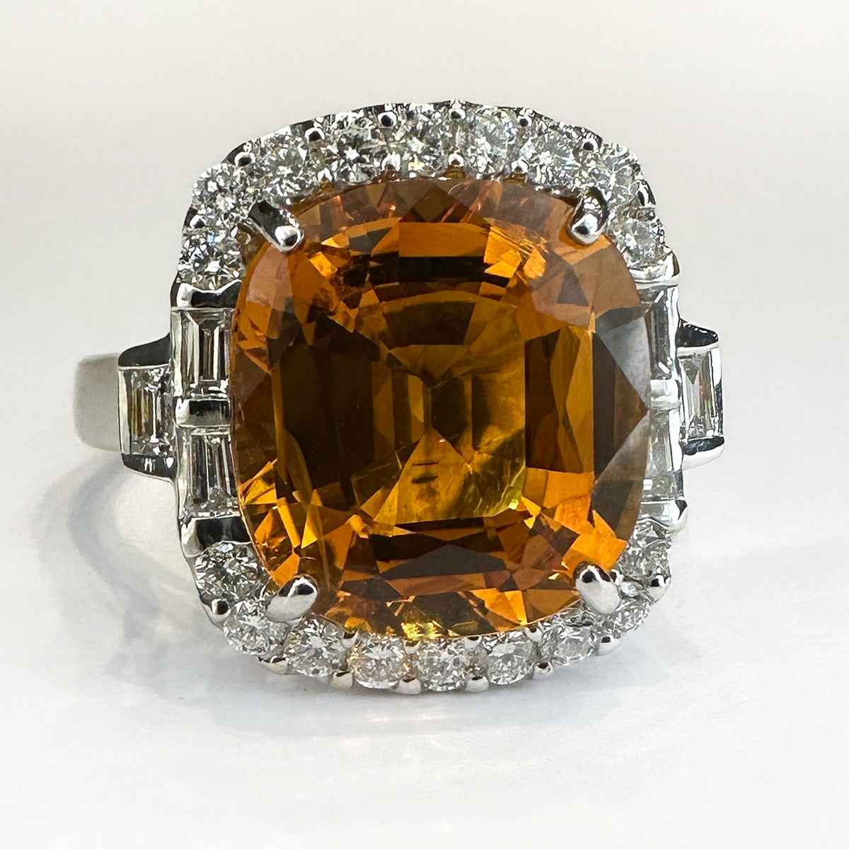 7ct Orange Yellow Sapphire Cluster Ring