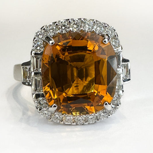 7ct Orange Yellow Sapphire Cluster Ring