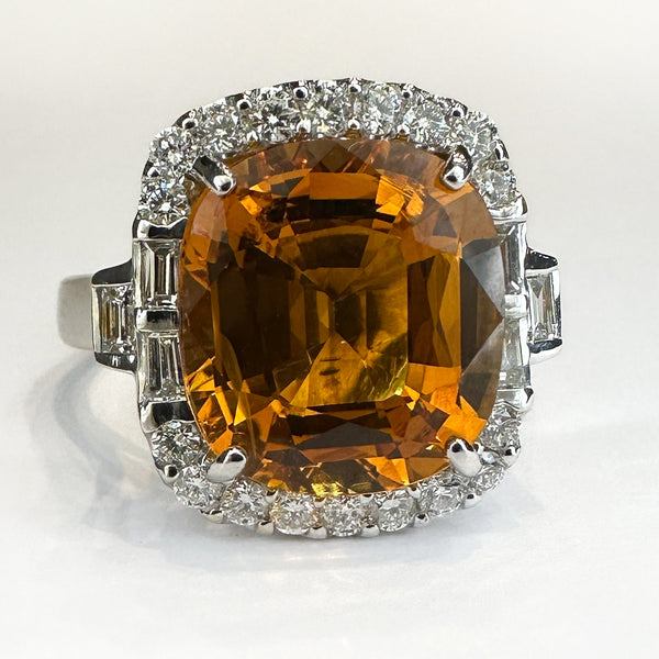 7ct Orange Yellow Sapphire Cluster Ring