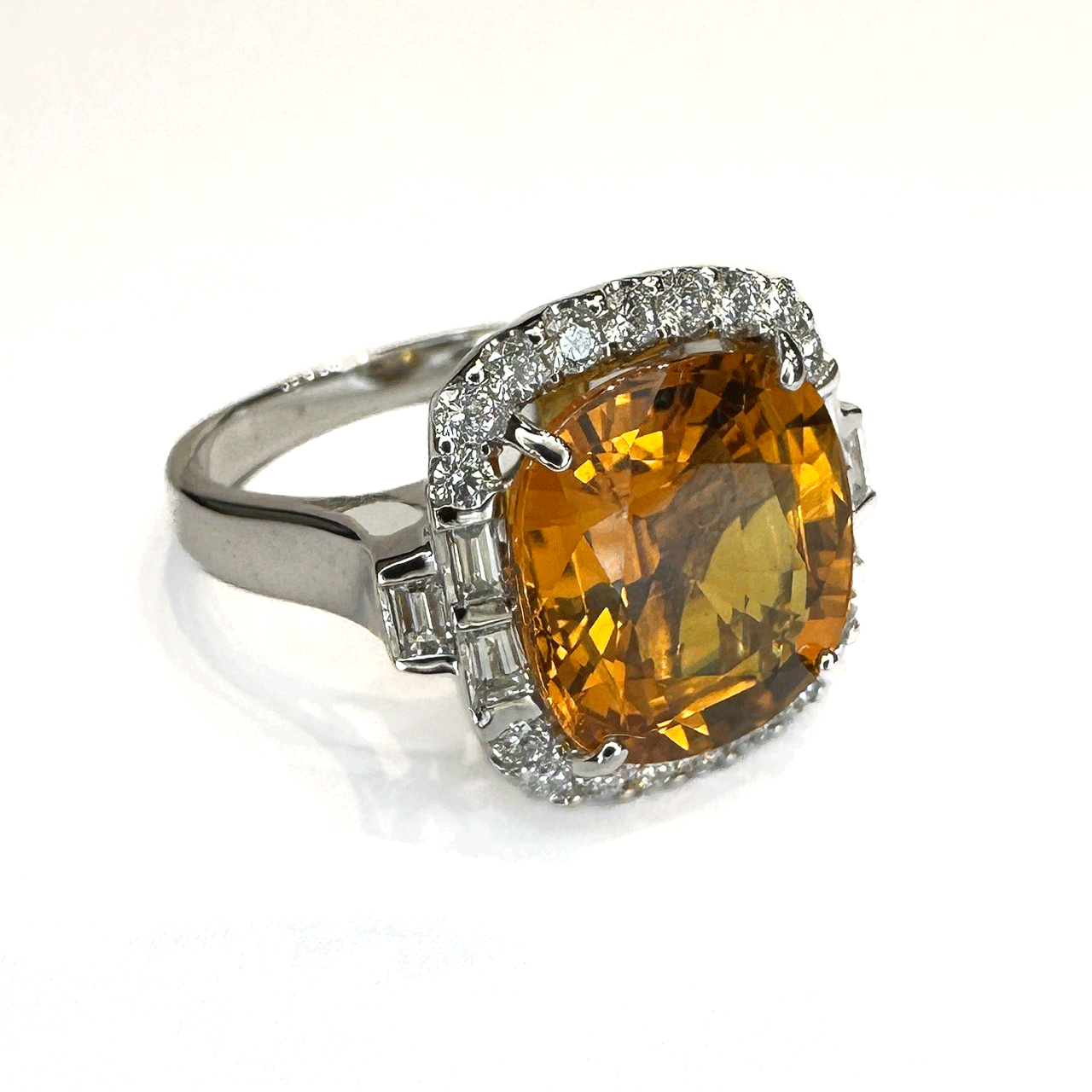 7ct Orange Yellow Sapphire Cluster Ring
