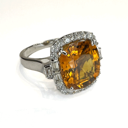 7ct Orange Yellow Sapphire Cluster Ring