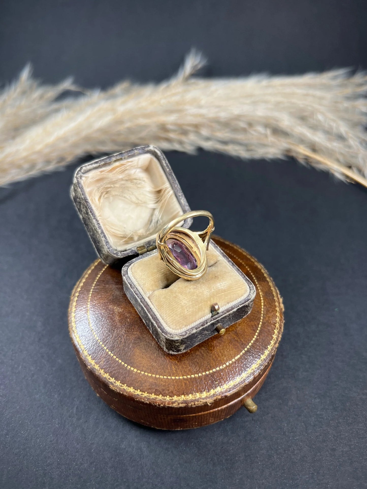 Vintage 9ct Gold, Hallmarked London 1966, Large Faceted Amethyst & Seed Pearl Cocktail Ring