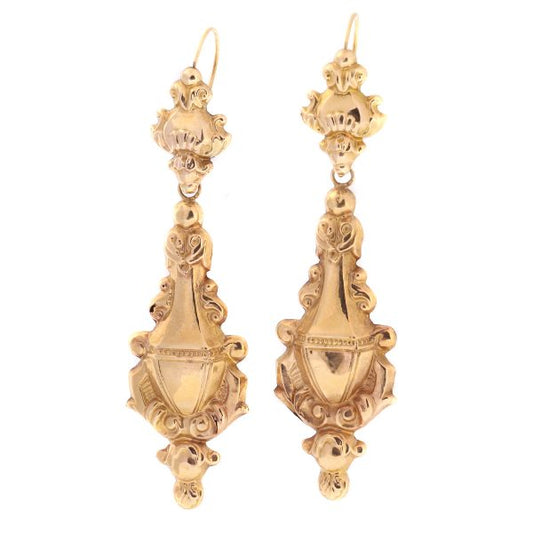 Antique Victorian 18ct Rose Gold Drop Earrings, Circa 1840, Belgium
