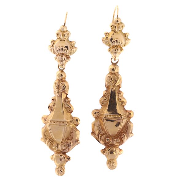 Antique Victorian 18ct Rose Gold Drop Earrings, Circa 1840, Belgium