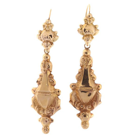 Antique Victorian 18ct Rose Gold Drop Earrings, Circa 1840, Belgium