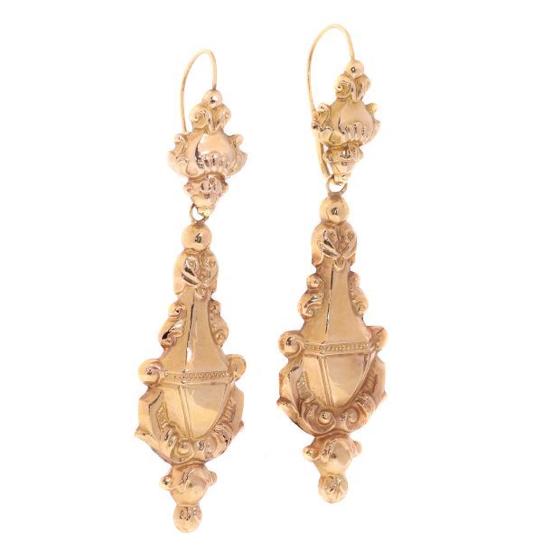Antique Victorian 18ct Rose Gold Drop Earrings, Circa 1840, Belgium