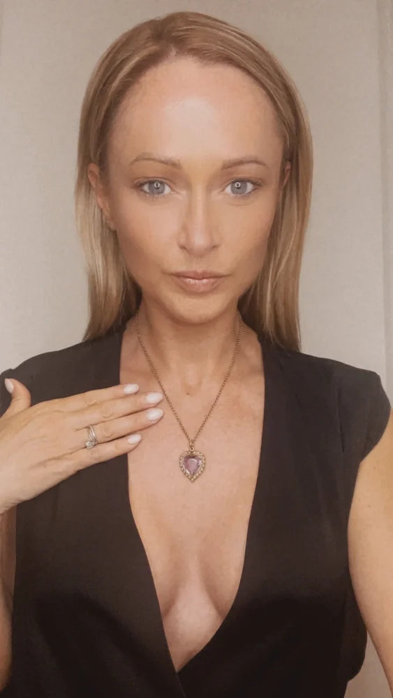 Antique Amethyst And Pearl Heart Pendant In 15 Carat Yellow Gold