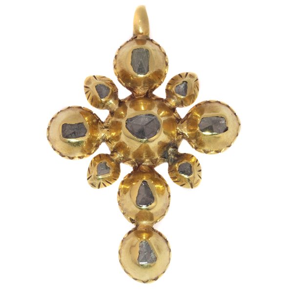 Georgian Rose Cut Diamond Cross Pendant, 18ct Yellow Gold, c.1790