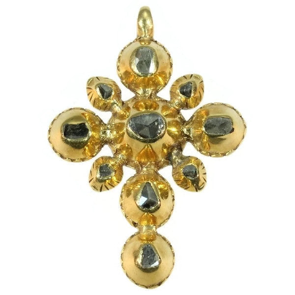 Georgian Rose Cut Diamond Cross Pendant, 18ct Yellow Gold, c.1790