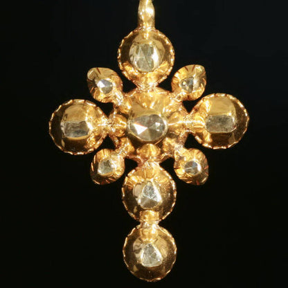 Georgian Rose Cut Diamond Cross Pendant, 18ct Yellow Gold, c.1790