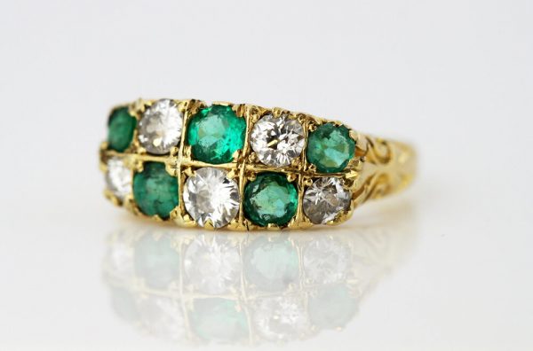 Antique Victorian Emerald and Diamond Ring in 18ct Yellow Gold, Circa 1890s