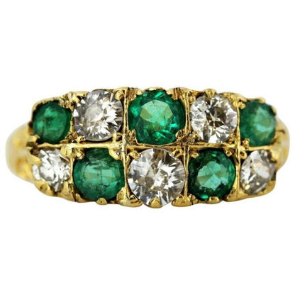Antique Victorian Emerald and Diamond Ring in 18ct Yellow Gold, Circa 1890s