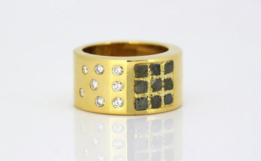 Vintage Cartier Diamond and Rough Black Diamond Set 18ct Yellow Gold Ring