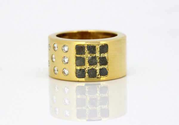 Vintage Cartier Diamond and Rough Black Diamond Set 18ct Yellow Gold Ring