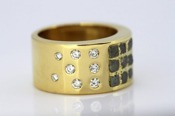 Vintage Cartier Diamond and Rough Black Diamond Set 18ct Yellow Gold Ring