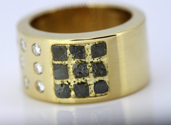 Vintage Cartier Diamond and Rough Black Diamond Set 18ct Yellow Gold Ring