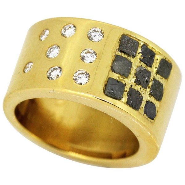 Vintage Cartier Diamond and Rough Black Diamond Set 18ct Yellow Gold Ring