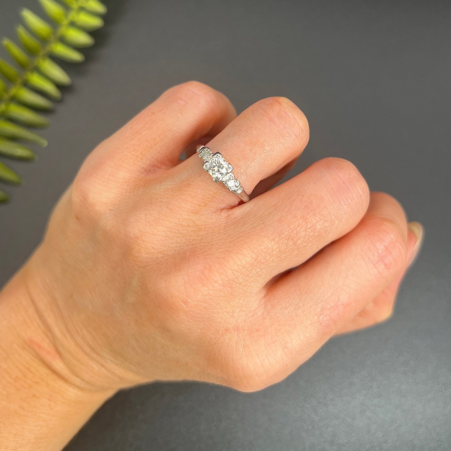 Antique Platinum 1920's Single Stone Diamond Engagement Ring With Diamond Shoulders