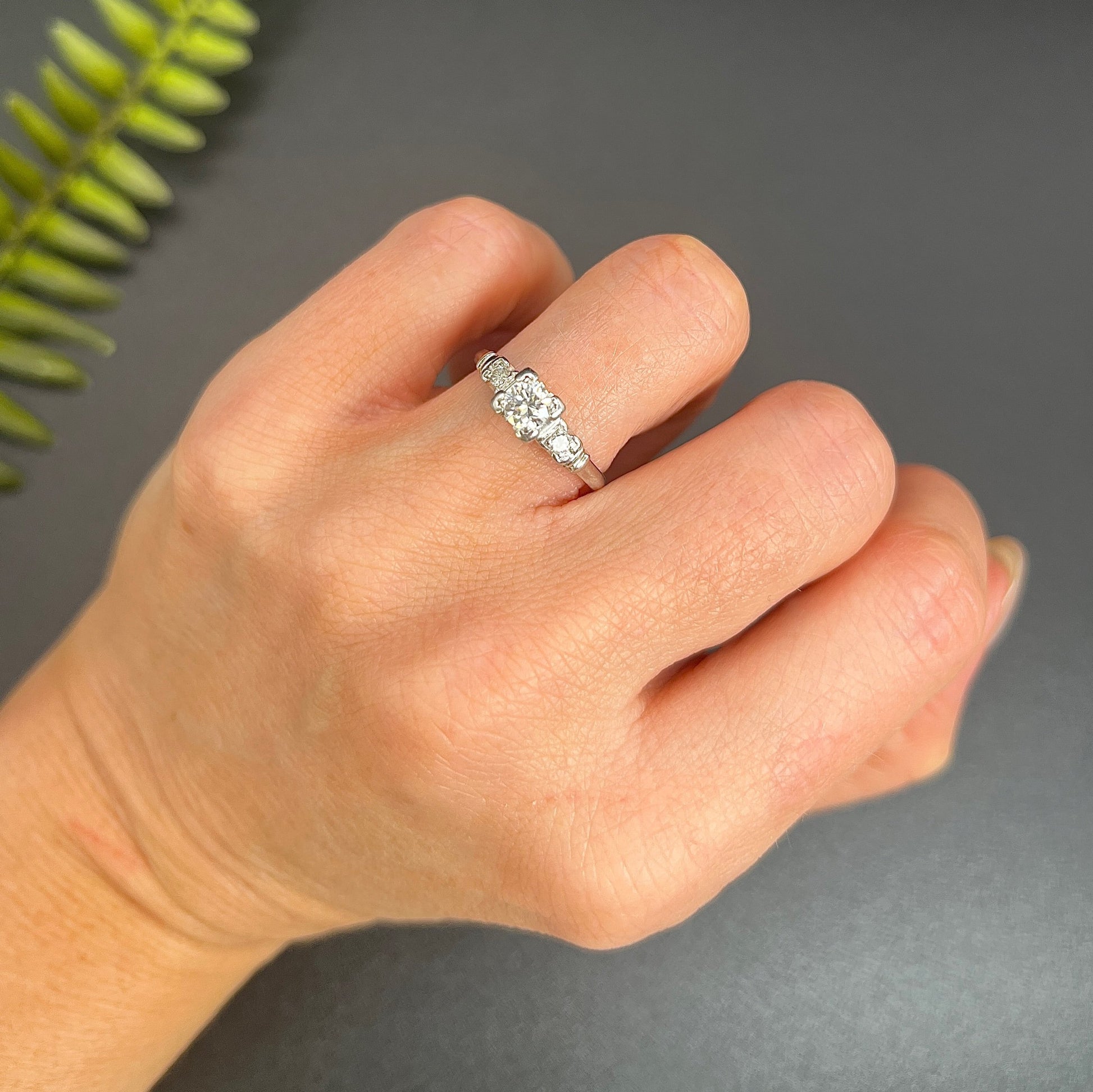 Antique Platinum 1920's Single Stone Diamond Engagement Ring With Diamond Shoulders