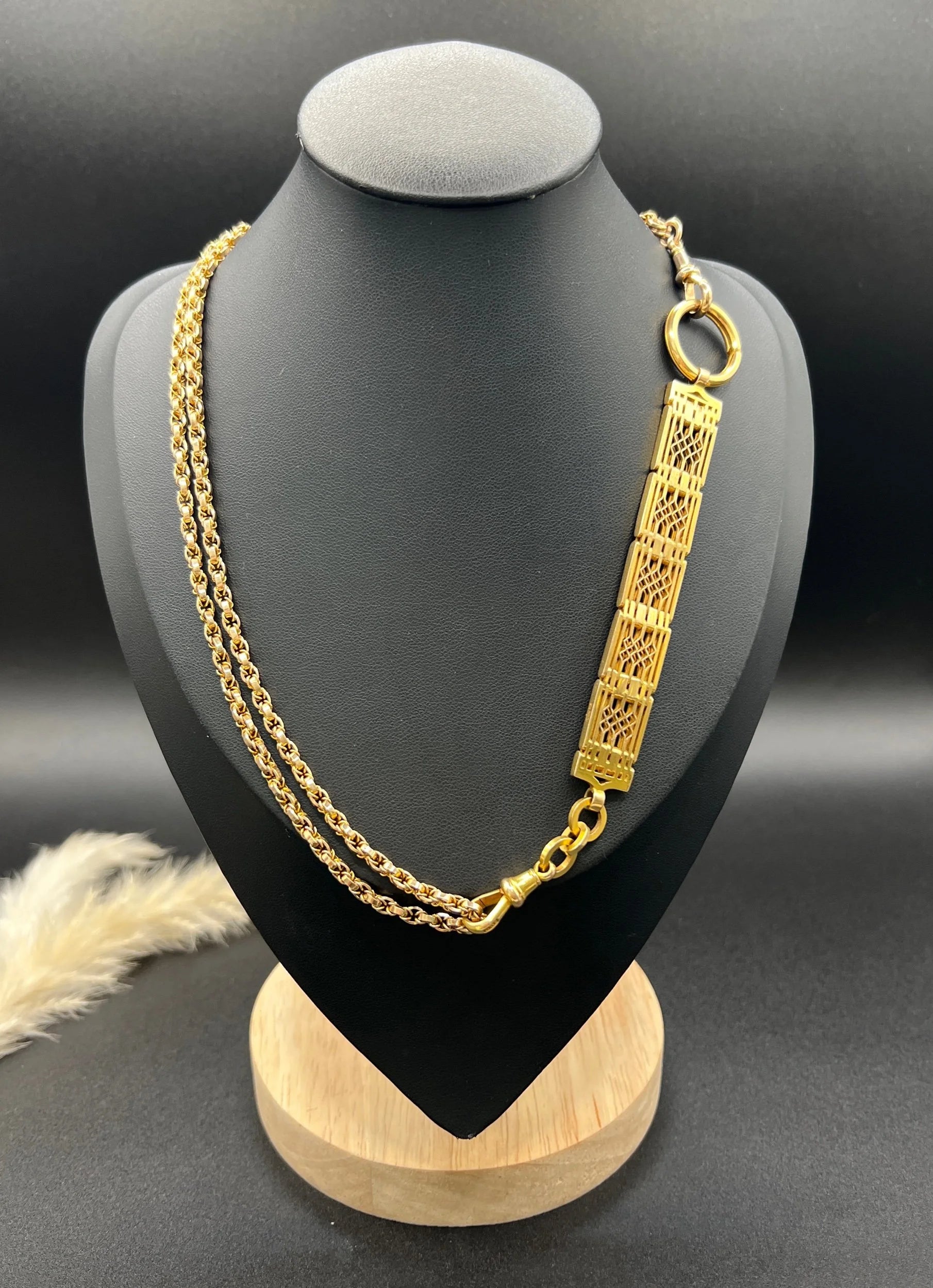 Antique 9 Carat Yellow Gold Gate Link Chain Extender Pendant, Circa 1900