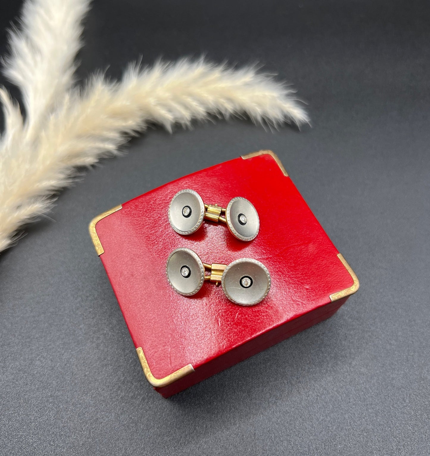 Antique 18 Carat Yellow Gold And Platinum Art Deco Diamond Set Round Cufflinks