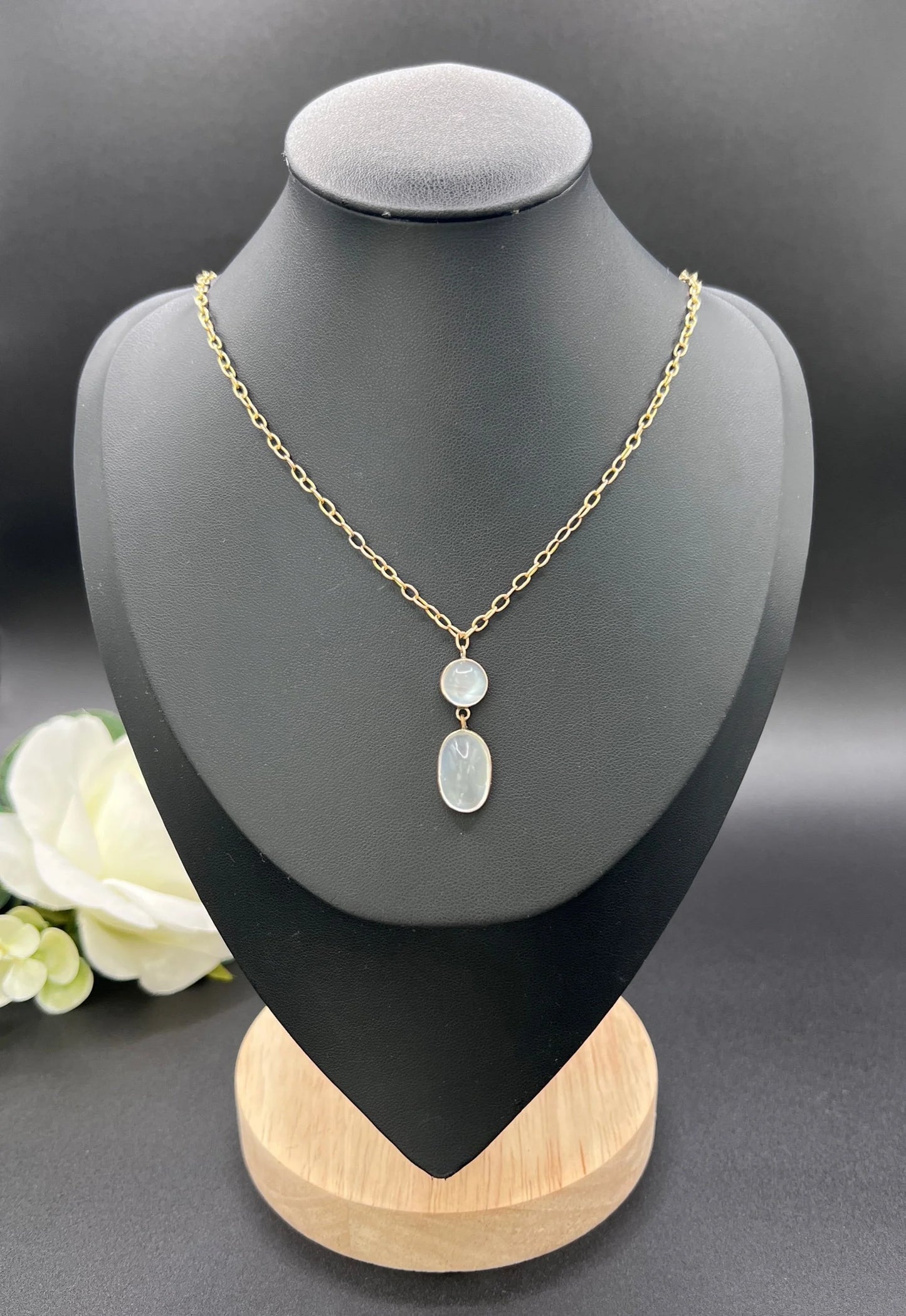 Antique 9 ct Rose Gold, Edwardian Cabochon Moonstone Pendant Necklace
