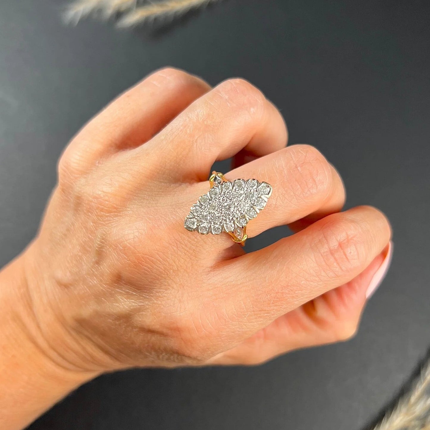 Vintage French 1940s Diamond Marquise Navette Cluster Ring