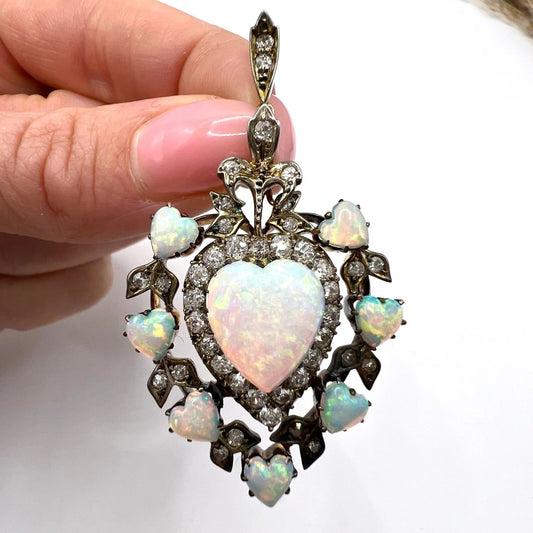 Early Victorian Antique Large Diamond Heart Cluster Pendant, Circa 1870