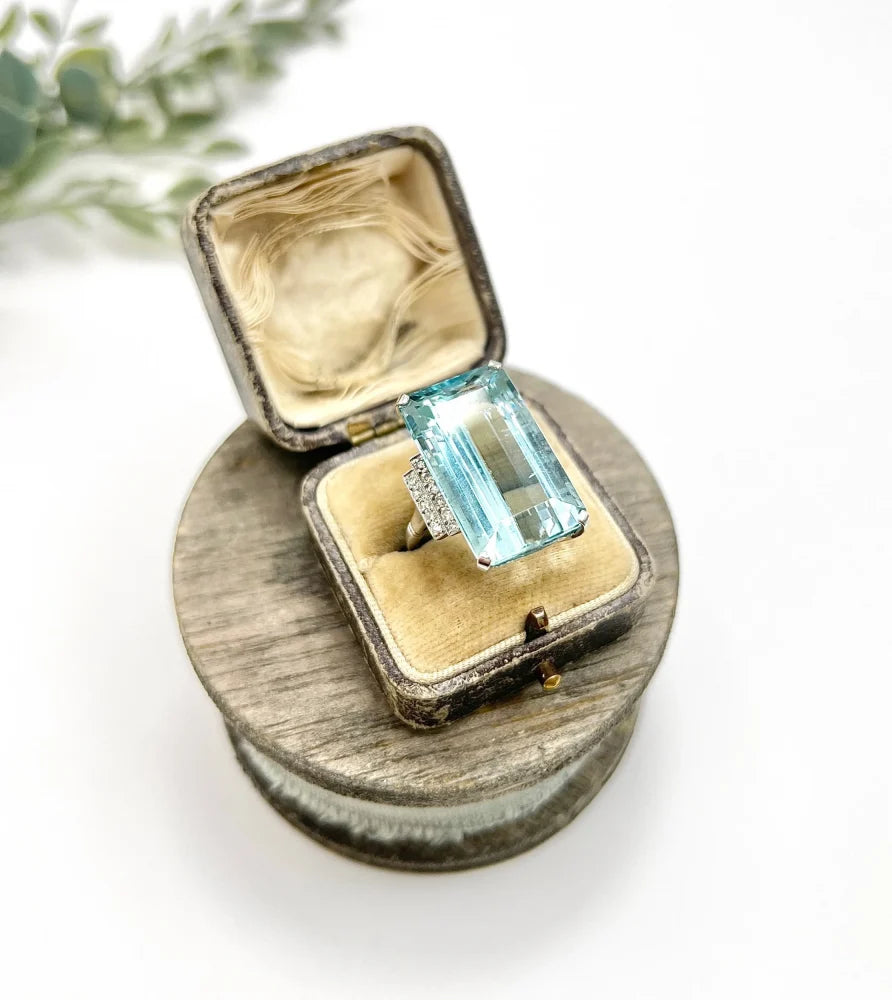 Vintage 25.66ct Aquamarine and Diamond Cocktail Ring