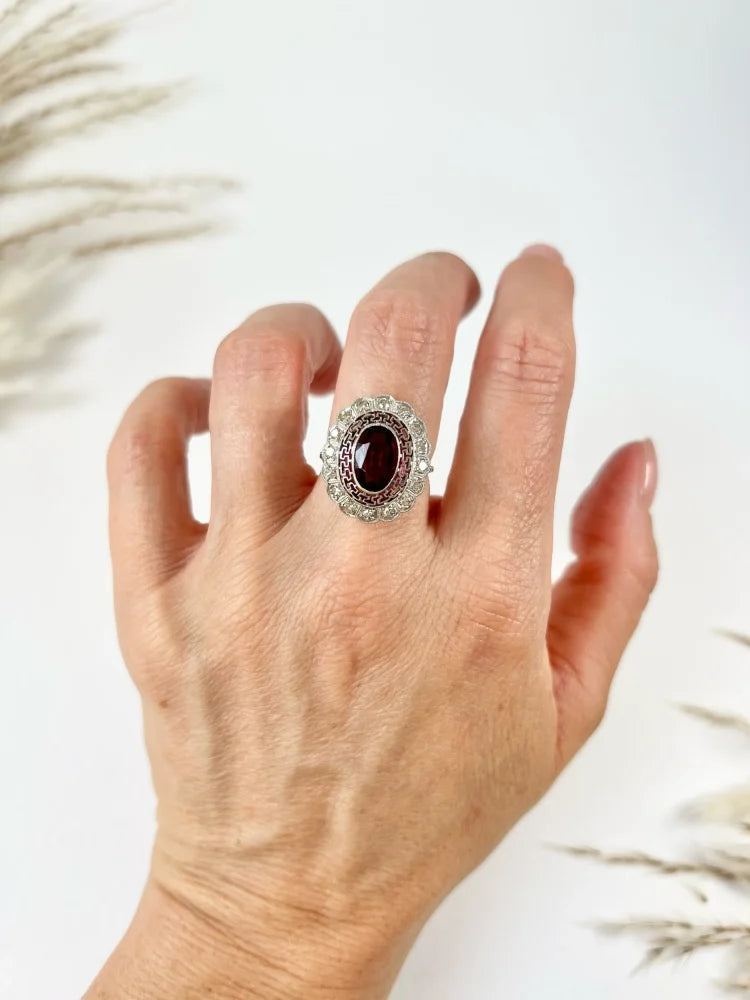 Antique Platinum Tourmaline And Diamond Cluster Ring