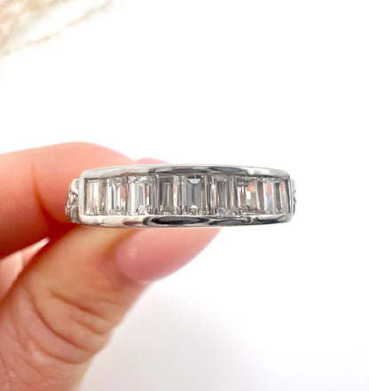 Vintage Platinum Emerald Cut Diamond Half Eternity Ring, Circa 1990