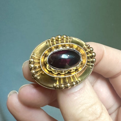 Antique Victorian Cabochon Garnet Gold Brooch