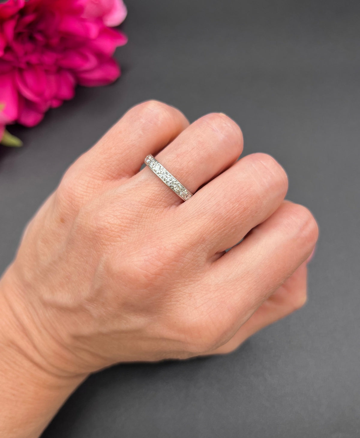 Vintage Platinum Diamond Half Eternity Ring, Hallmarked London 1984