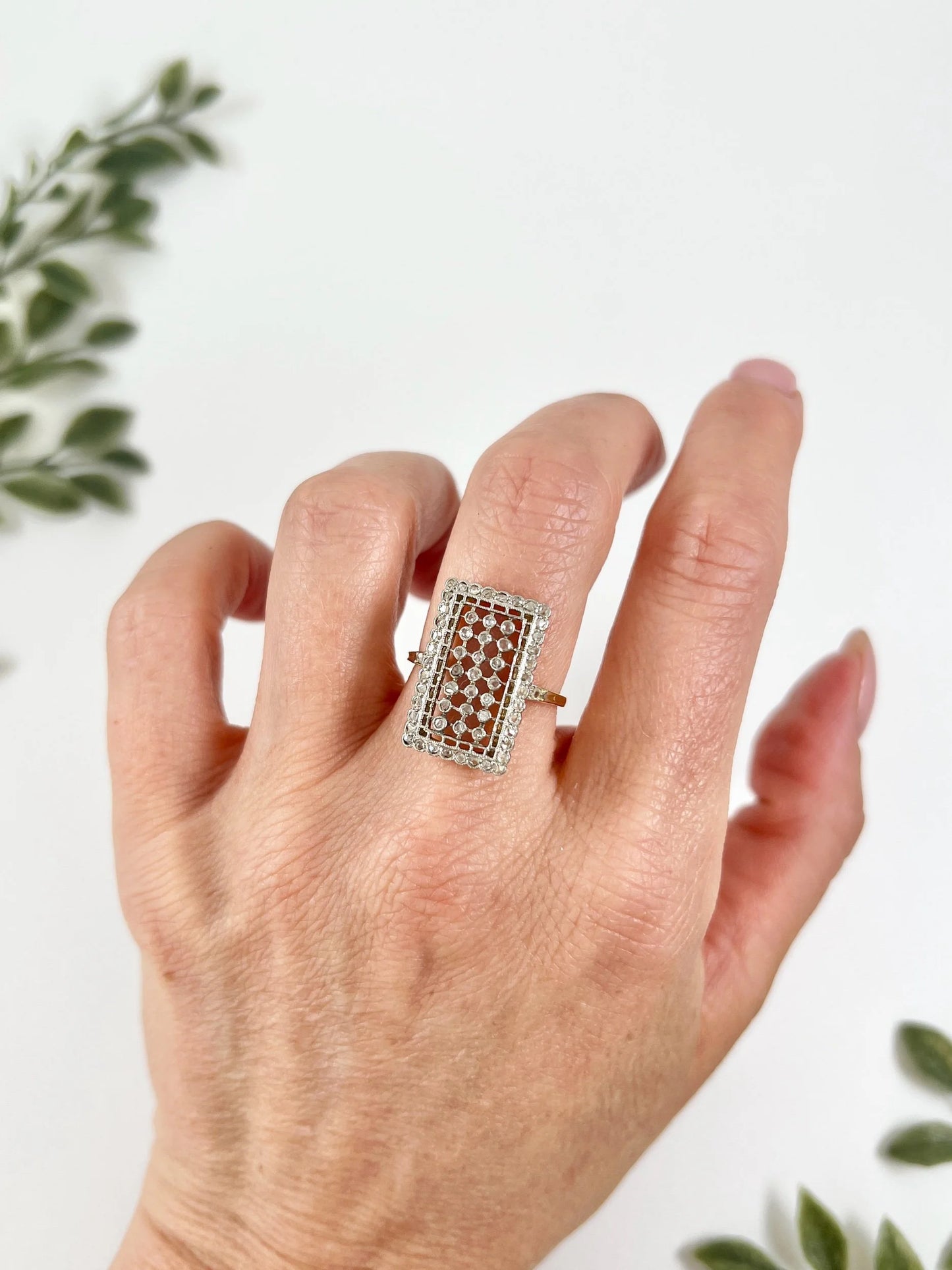 Edwardian Antique Diamond Rectangular Plaque Ring