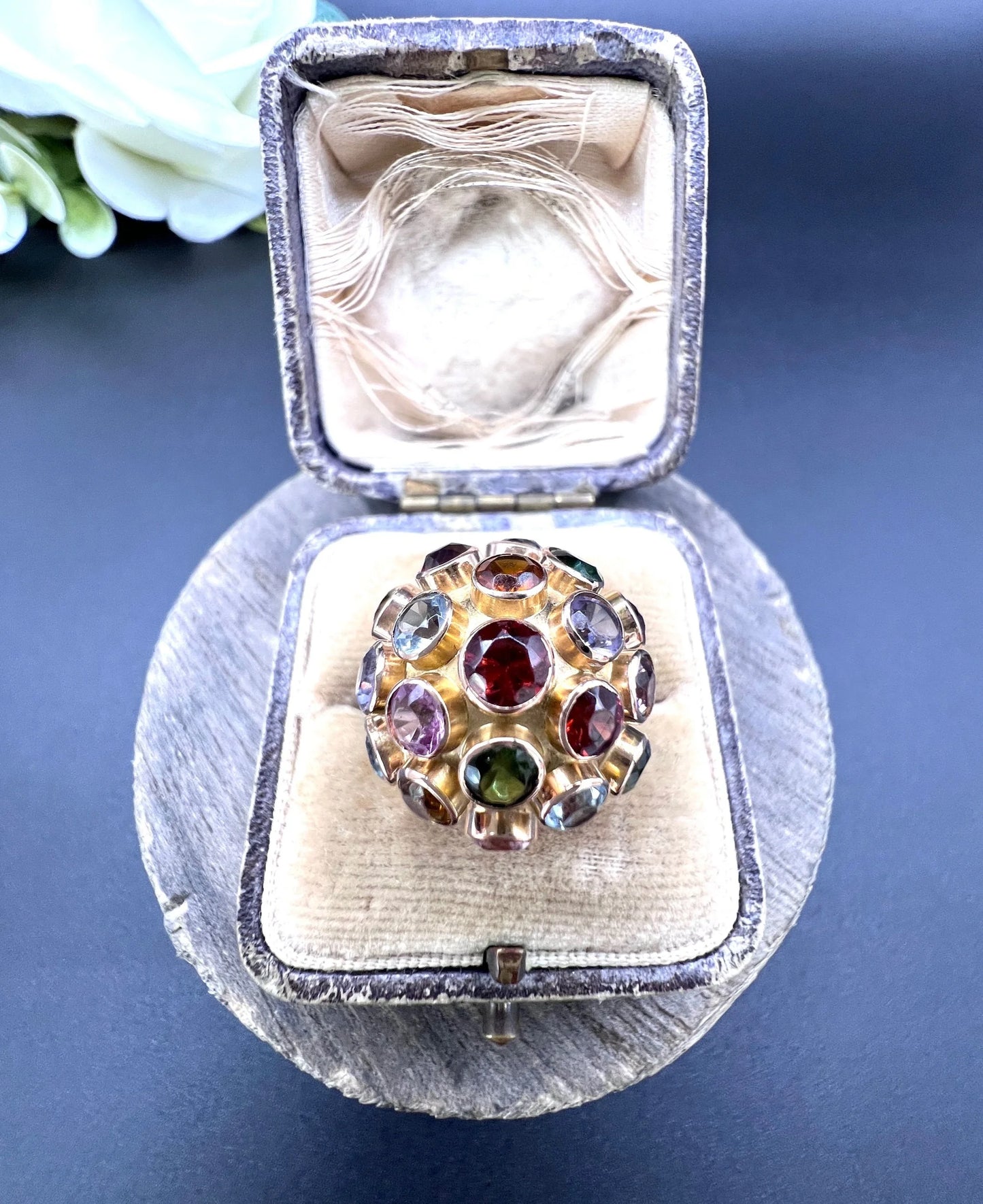 Vintage 18 ct Gold, 1950's Gemstone Set Sputnik Orb Ring